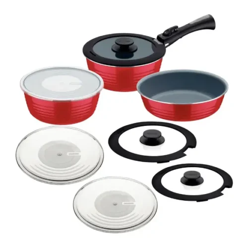 Juego ollas aluminio 10 piezas multiuso cerámico Tramontina Ítria rojo 20999/700