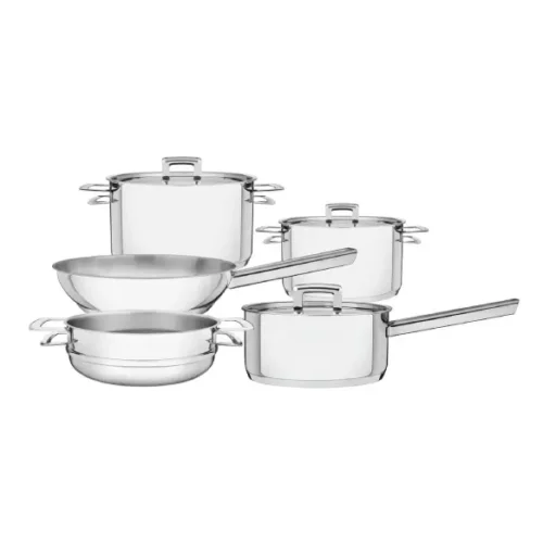 Juego ollas 5 piezas acero inoxidable triple fondo con tapa plana Tramontina Brava 65400/010