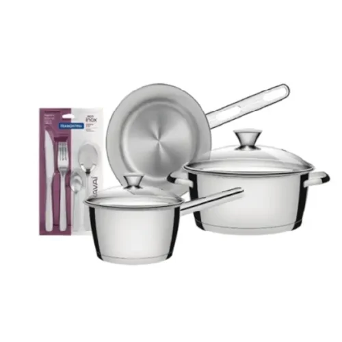 Juego ollas y cubiertos 19 piezas acero inoxidable Tramontina Allegra 65660/063