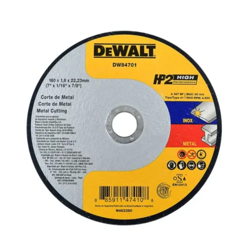 Disco de corte metal y acero inox 7″ – 180mmx1.6mm DeWALT DW84701