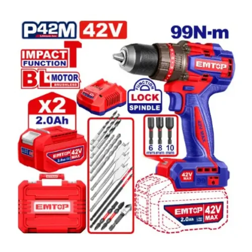 Taladro percutor Brushless 42V 13mm 99Nm (x2 baterías 2Ah) EMTOP ECIDL429982