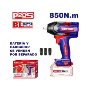 Llave impacto a batería Brushless 1/2″ 850Nm (sin batería) EMTOP ECIWL20851