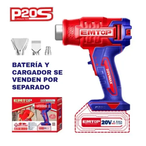 Pistola de calor a batería 20V 500°C (sin batería) EMTOP EHGN20021
