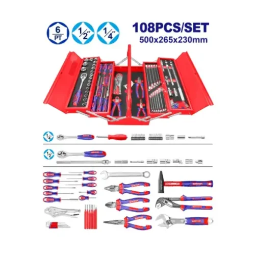 Caja metálica con juego de herramientas 108 piezas EMTOP EHTS00108