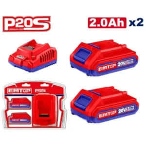 Kit 2 baterías 20V 2.0Ah + Cargador 20V 2.0Ah EMTOP ELBCPK1222