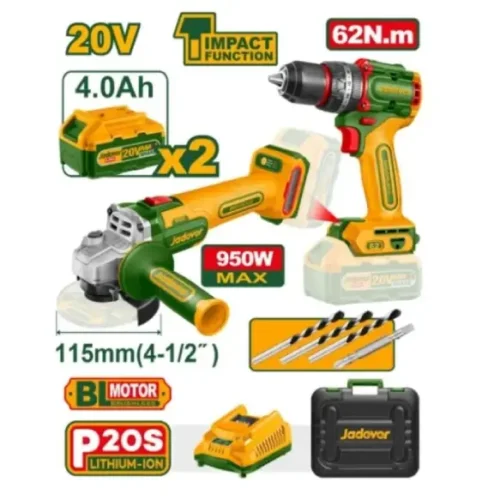 Taladro percutor 62Nm + Amoladora 950W + 2 baterías 4Ah JADEVER JDCK20273