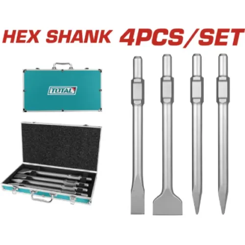 Juego de cinceles hexagonales 4 piezas 400mm + Maletín de aluminio TOTAL TAC0304375