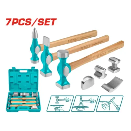 Juego de martillos y aguantadores 7 piezas para chapista TOTAL TBAFO712