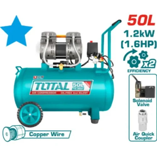Compresor 50 litros sin aceite 1.6HP TOTAL TCS1120508