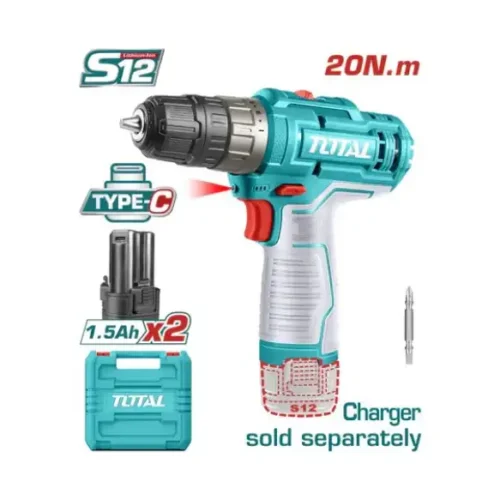 Taladro atornillador a batería 10mm 12V 20Nm USB Tipo C – TOTAL TDLI12202