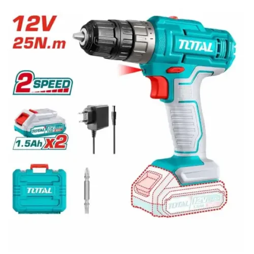 Taladro atornillador a batería 10mm 12V 25Nm – TOTAL TDLI1228