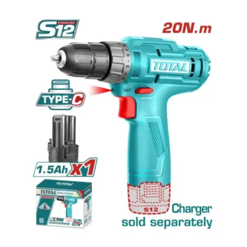 Taladro atornillador a batería 10mm 12V 20Nm USB Tipo C – TOTAL TDLI12428