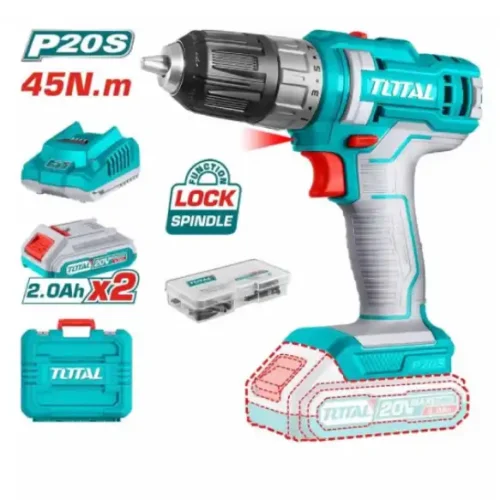 Taladro atornillador a batería 20V 10mm 45Nm + 47 Acc. TOTAL TDLI200528