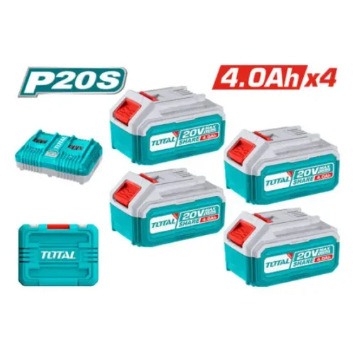 Kit x4 baterías 4.0Ah 20V + Cargador doble 4.0Ah TOTAL TFBCLI20244