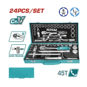 Juego llave tubo 1/2″ hexagonal + criquet 24 piezas TOTAL THT141253