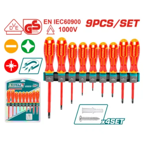 Juego de destornilladores aislados 1000V 9 piezas TOTAL THTIS566