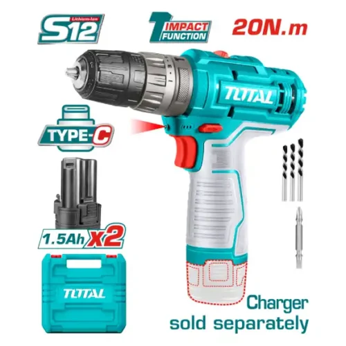 Taladro atornillador percutor 12V 10mm 20Nm USB Tipo C TOTAL TIDLI12202