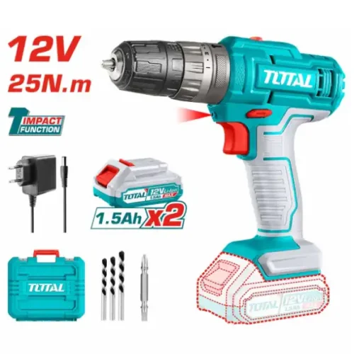 Taladro atornillador percutor a batería 12V 10mm 25Nm TOTAL TIDLI1228