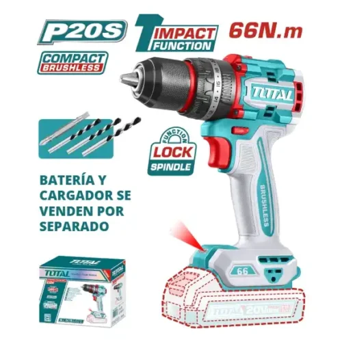 Taladro atornillador percutor Brushless 20V 13mm 66Nm (sin batería) TOTAL TIDLI206681