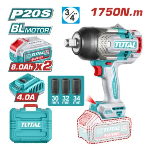 Llave de impacto Brushless 3/4″ 1750Nm (x2 baterías 8Ah) TOTAL TIWLI20175