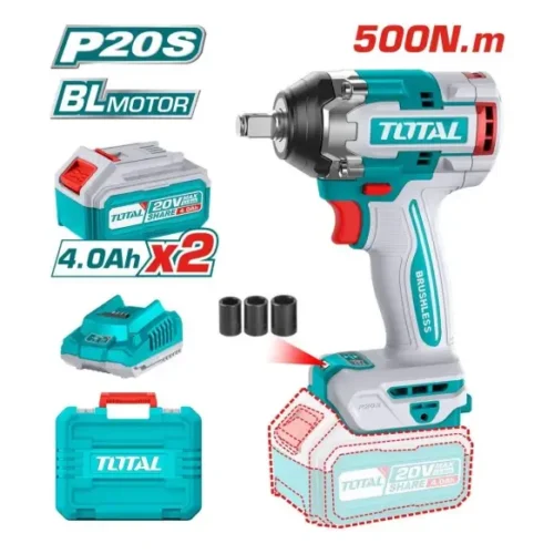 Llave de impacto a batería Brushless 1/2″ 500Nm (x2 baterías 4Ah) TOTAL TIWLI2050