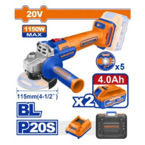 Amoladora Bruhsless 20V 115mm 1150W (x2 baterías 4Ah) WADFOW WLAPB522